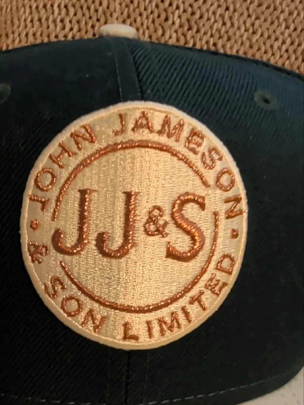 JJ&S Logo Two-Tone Snapback Cap in Dark Teal & Cream